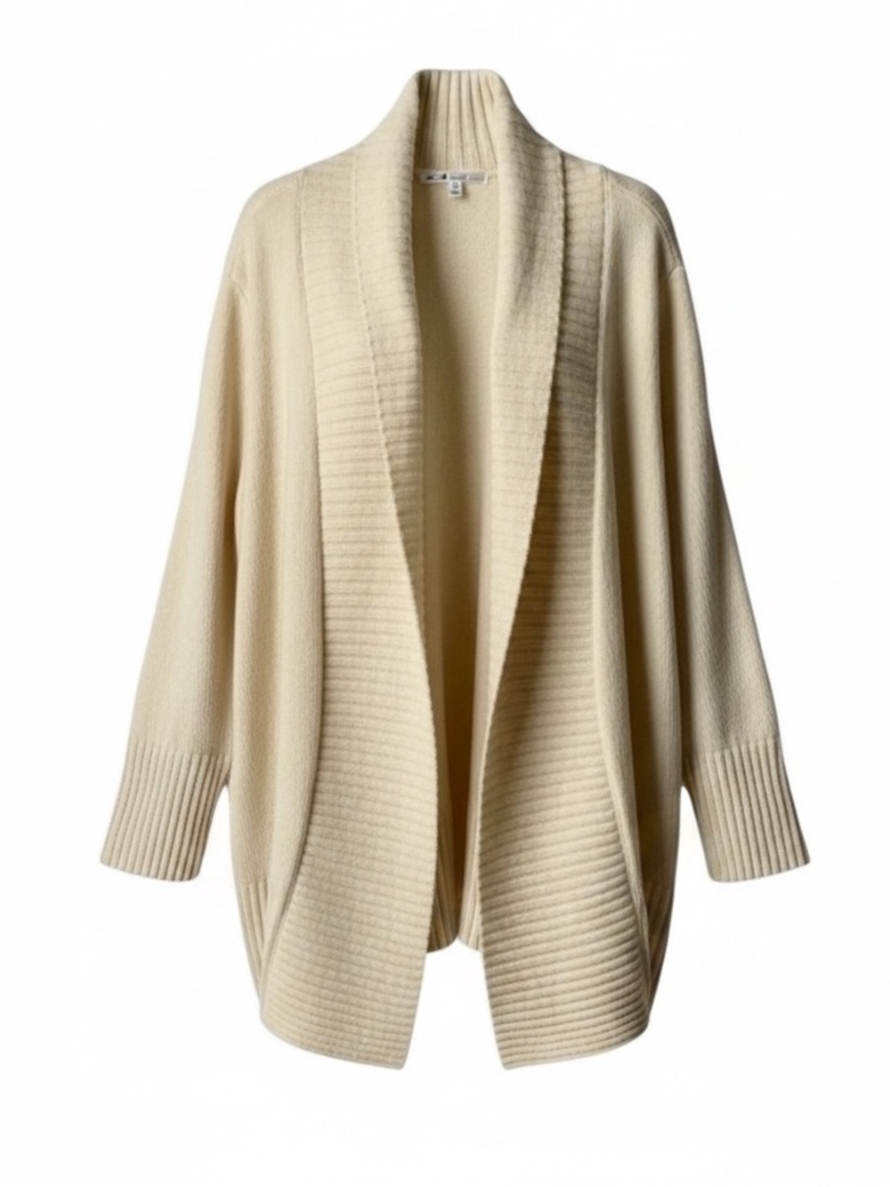 SEVEN7 Open Cardigan Sweater Front Velour Office Corpcore Academia Cream Large